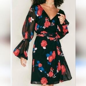 Club Monaco Silk Floral Faux Wrap Dress 4